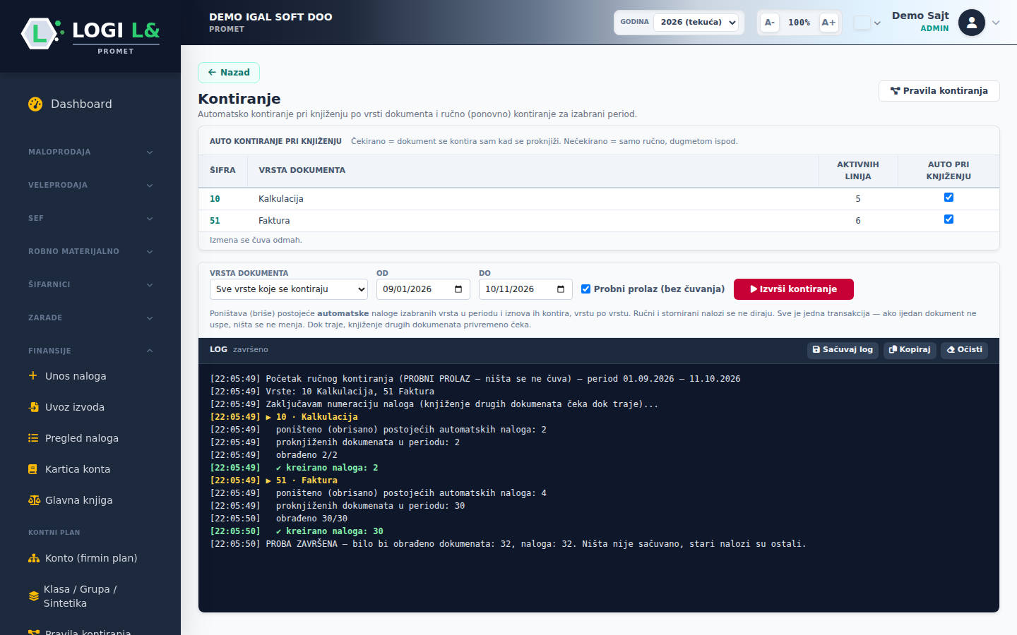 Automatsko kontiranje — ekran 2