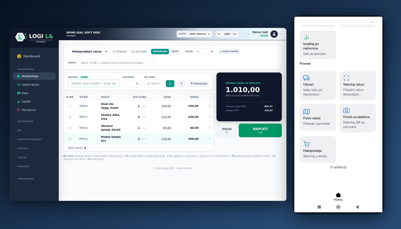 Logi L&L Promet — POS kasa i mobilna aplikacija