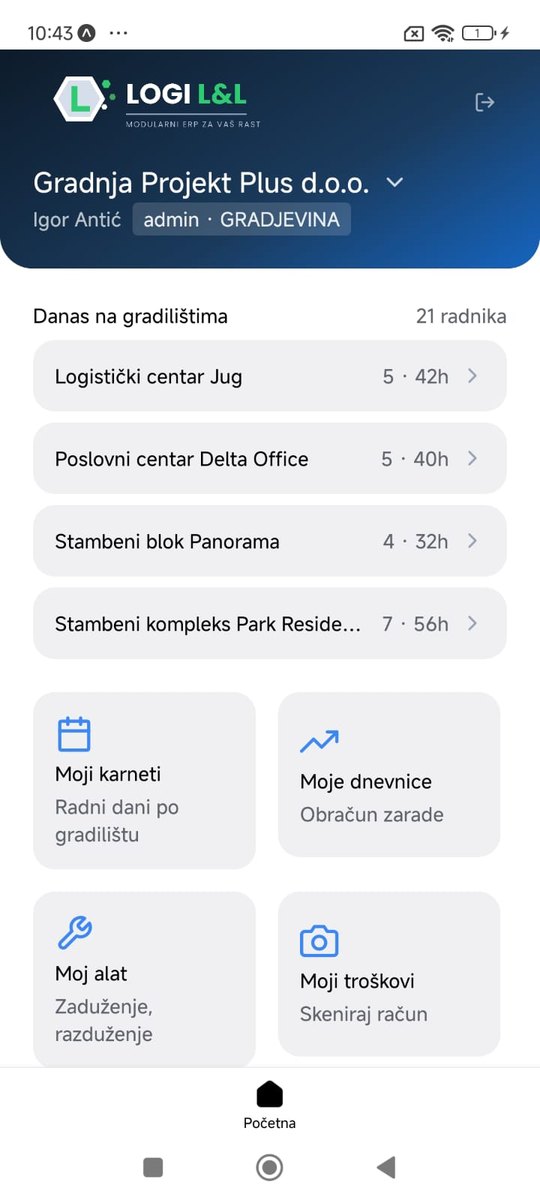 Početni ekran — danas na gradilištima