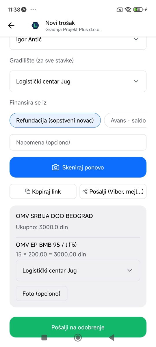 Novi trošak sa skeniranjem računa