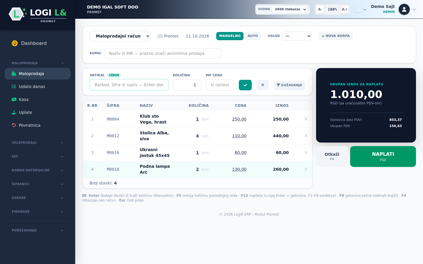 Logi L&L Promet — POS Kasa